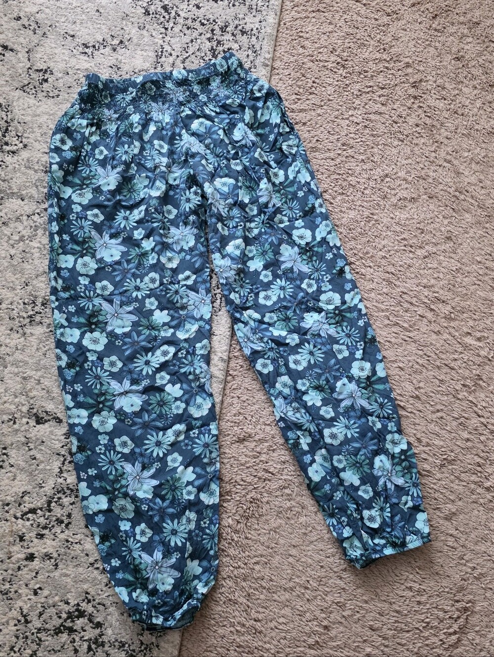 Lotus And Luna Boho Festival Gypsy Joggers Floral Womens M Blue Rayon